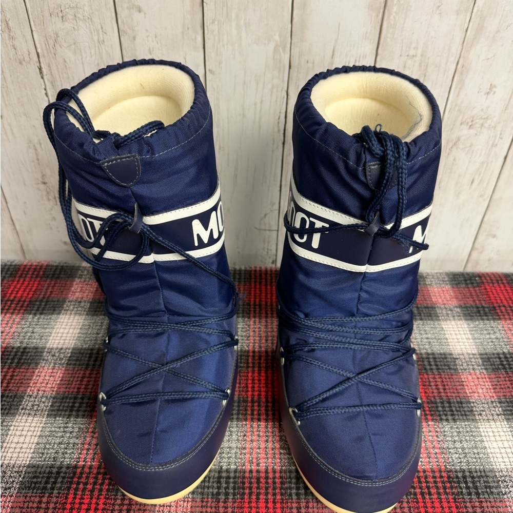 Moon Boots Navy Blue Nylon Boots Size US 12.5/2.5 Used Good Condition - Picture 2 of 13